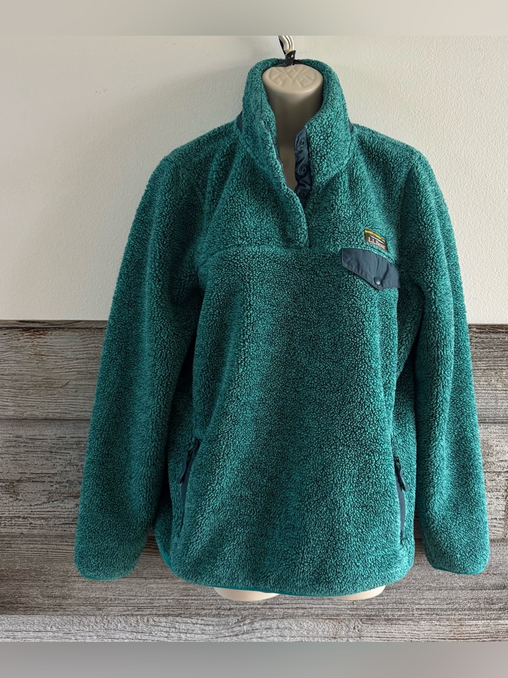 L.L.Bean Hi-Pile Fleece Pullover Women’s Medium Teal Snap Neck Sherpa (L1)